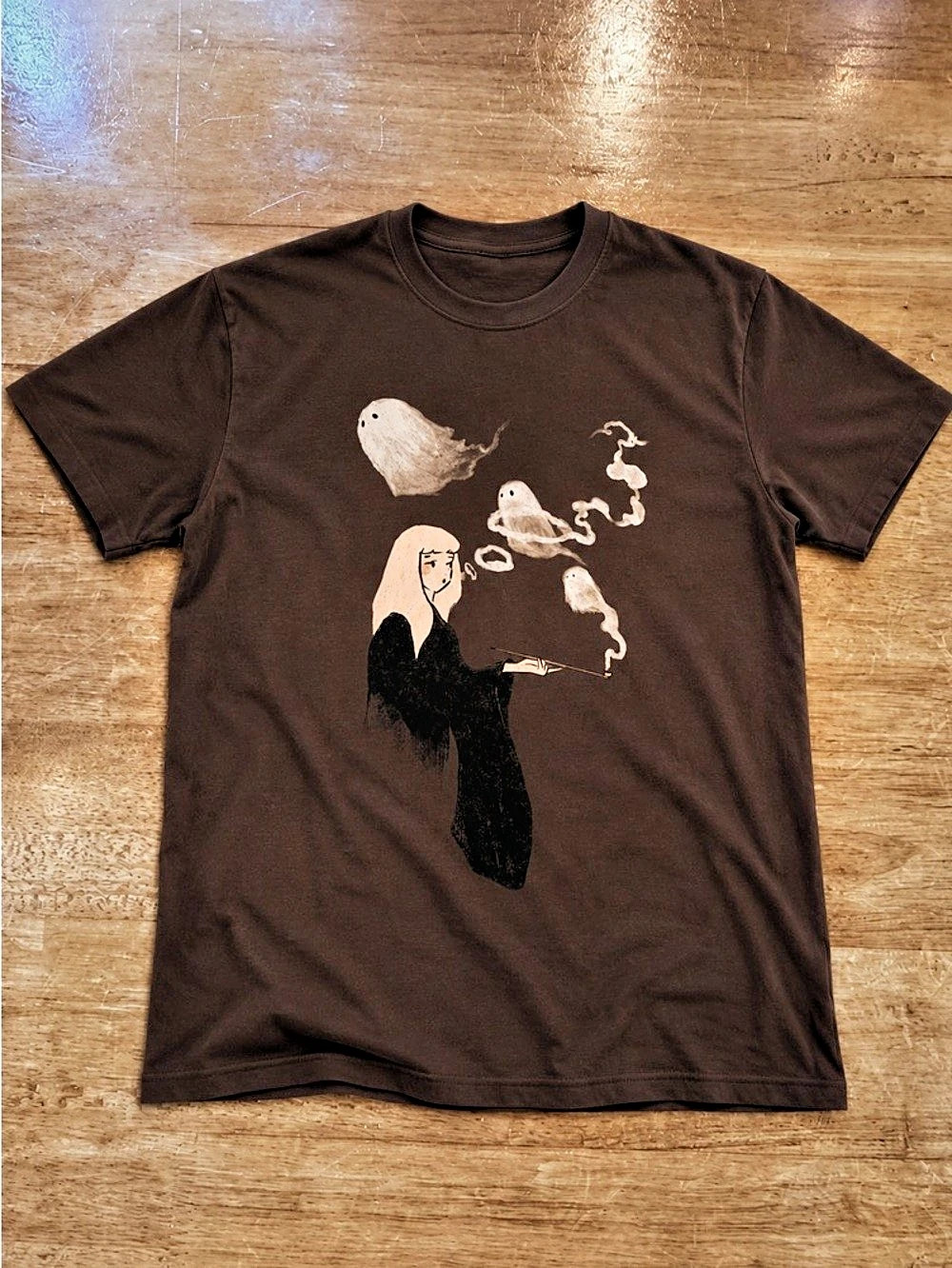 Ghost and Girl Halloween T-Shirt in Dark Chocolate Color